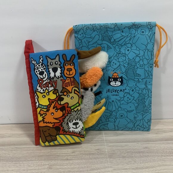 Jellycat Puppytails Anne Wilkinson Soft Crinkle Sensory Cloth Book With Bag - Picture 1 of 9